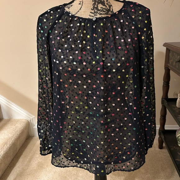 J Crew Multicolor Polka Dot Sheer Women's Top - Picture 1 of 6